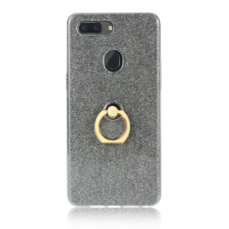 For OPPO R15 Standard Edition Glittery Powder Shockproof TPU Protective Case with Ring Holder