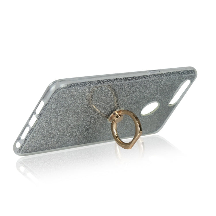 For OPPO R15 Standard Edition Glittery Powder Shockproof TPU Protective Case with Ring Holder
