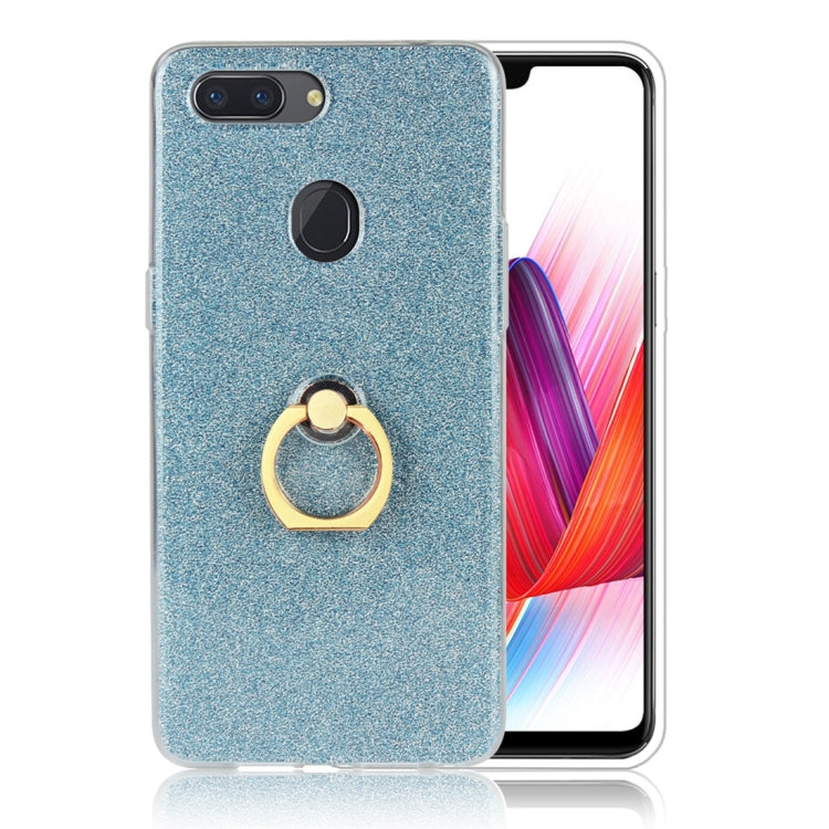 For OPPO R15 Standard Edition Glittery Powder Shockproof TPU Protective Case with Ring Holder