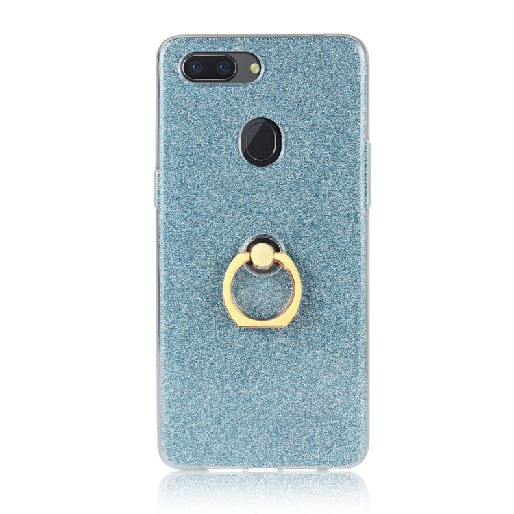 For OPPO R15 Standard Edition Glittery Powder Shockproof TPU Protective Case with Ring Holder