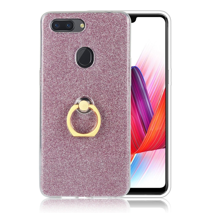 For OPPO R15 Standard Edition Glittery Powder Shockproof TPU Protective Case with Ring Holder