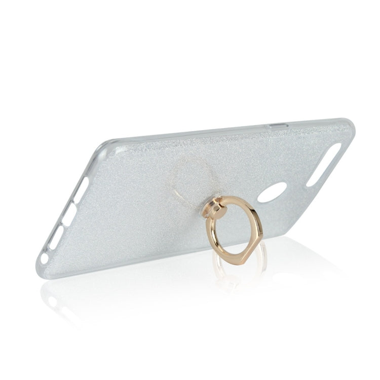 For OPPO R15 Standard Edition Glittery Powder Shockproof TPU Protective Case with Ring Holder