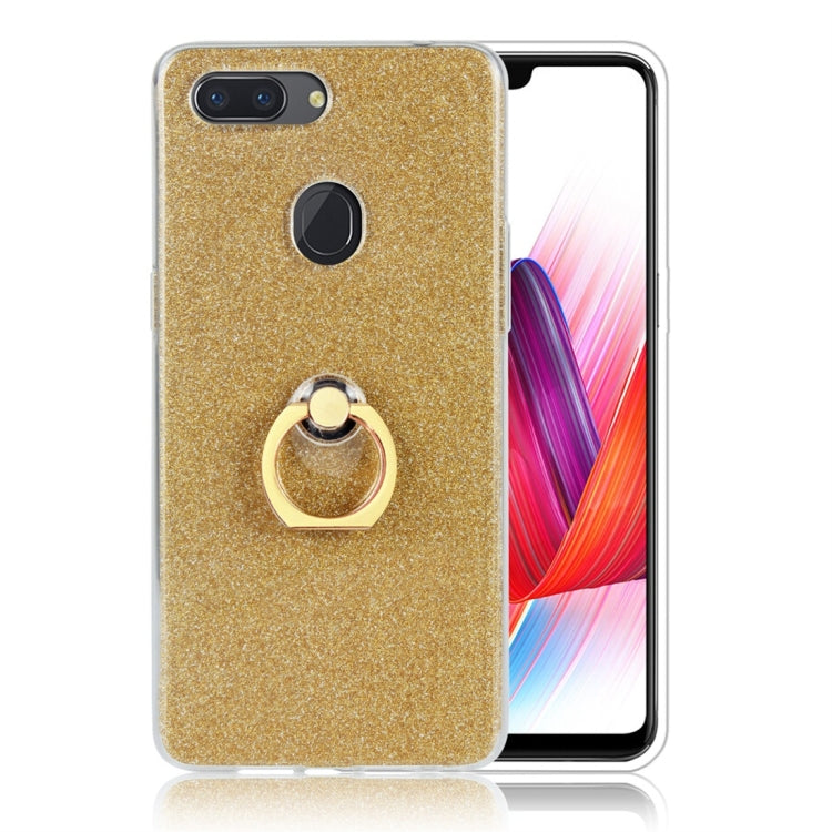 For OPPO R15 Standard Edition Glittery Powder Shockproof TPU Protective Case with Ring Holder