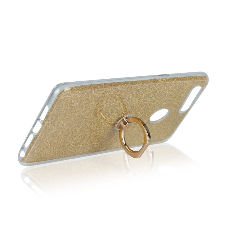 For OPPO R15 Standard Edition Glittery Powder Shockproof TPU Protective Case with Ring Holder