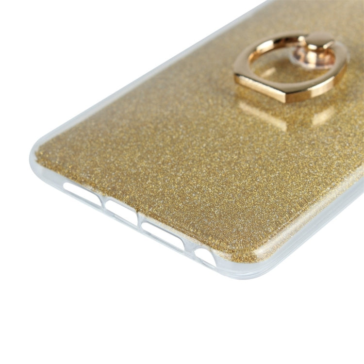 For OPPO R15 Standard Edition Glittery Powder Shockproof TPU Protective Case with Ring Holder