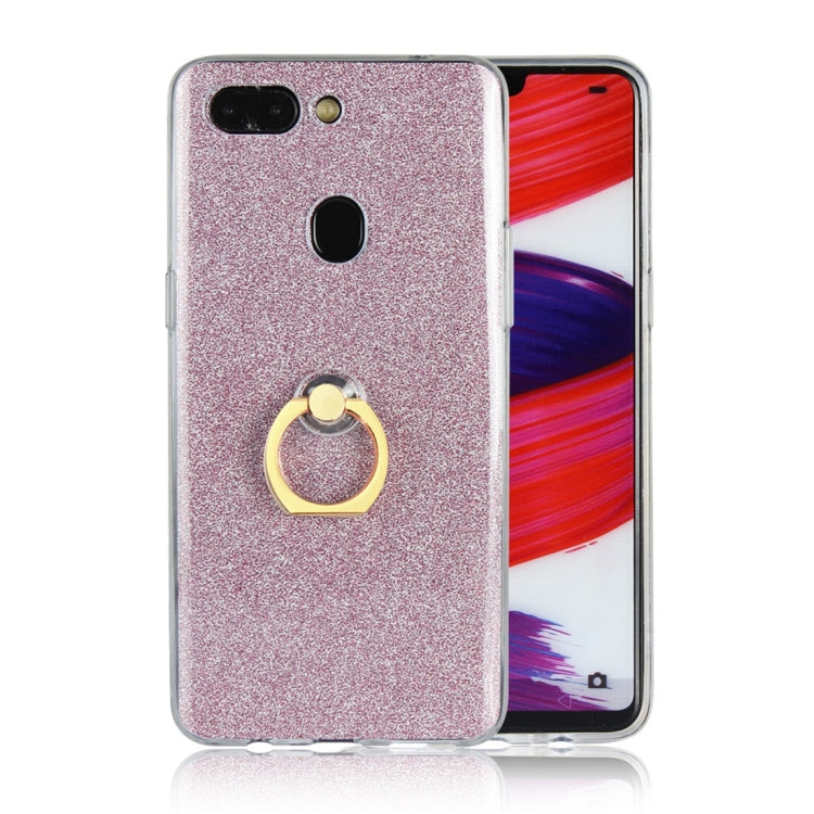 For OPPO R15 Glittery Powder Shockproof TPU Protective Case with Ring Holder