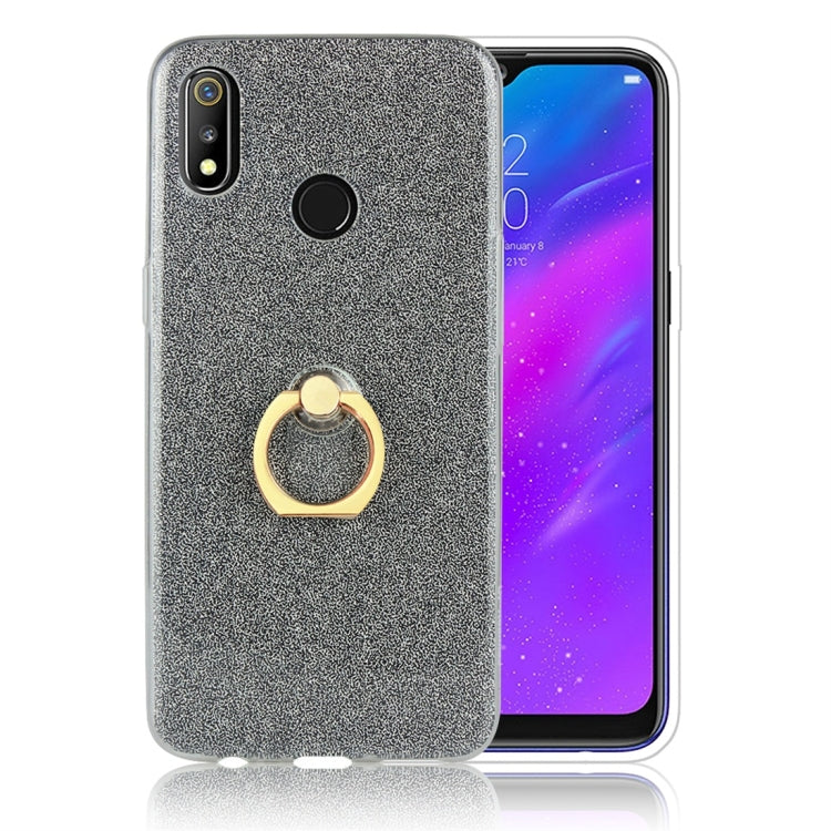 For OPPO Realme 3 Glittery Powder Shockproof TPU Protective Case with Ring Holder