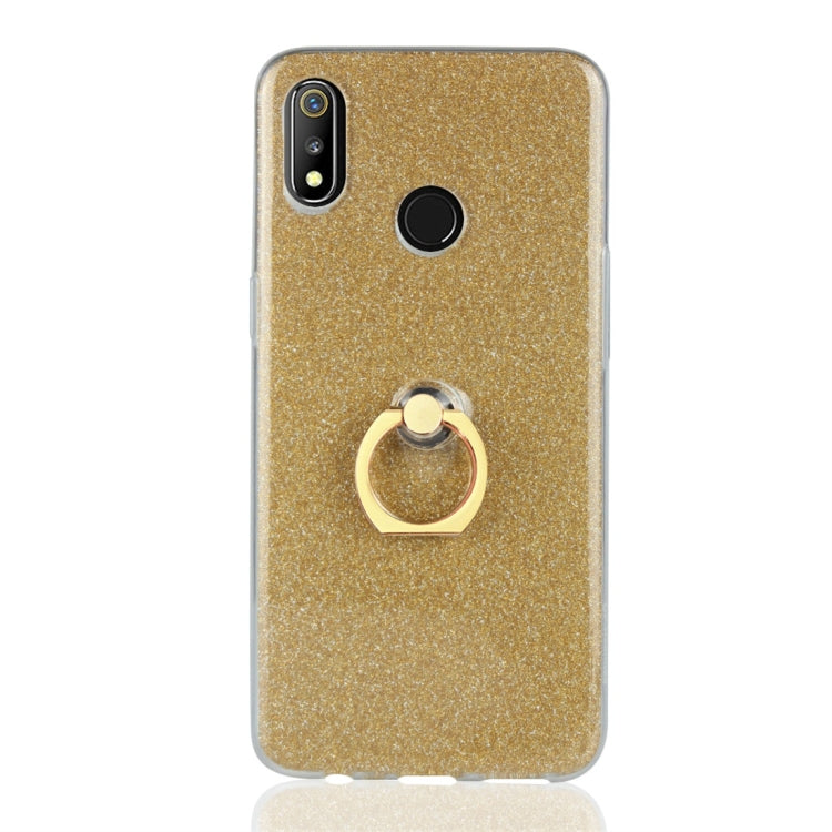 For OPPO Realme 3 Glittery Powder Shockproof TPU Protective Case with Ring Holder