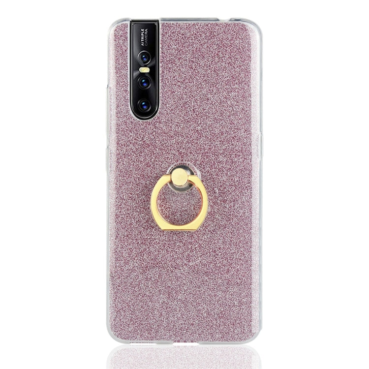 For Vivo V15 Pro Glittery Powder Shockproof TPU Protective Case with Ring Holder