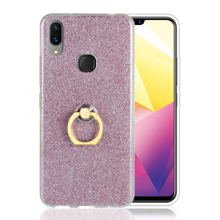 For Vivo X21i Glittery Powder Shockproof TPU Protective Case with Ring Holder