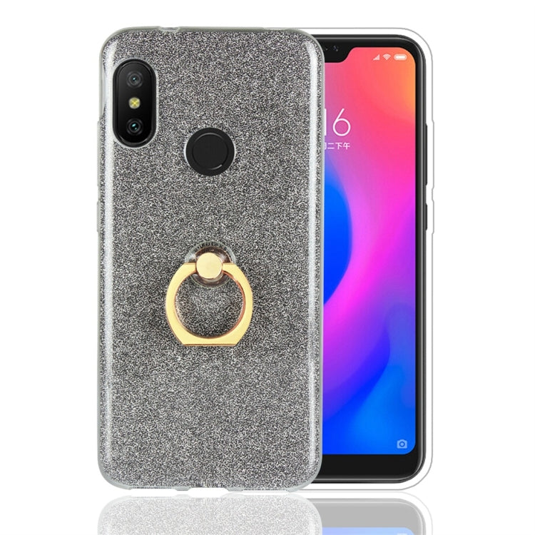 For Xiaomi Redmi 6 Pro Glittery Powder Shockproof TPU Protective Case with Ring Holder