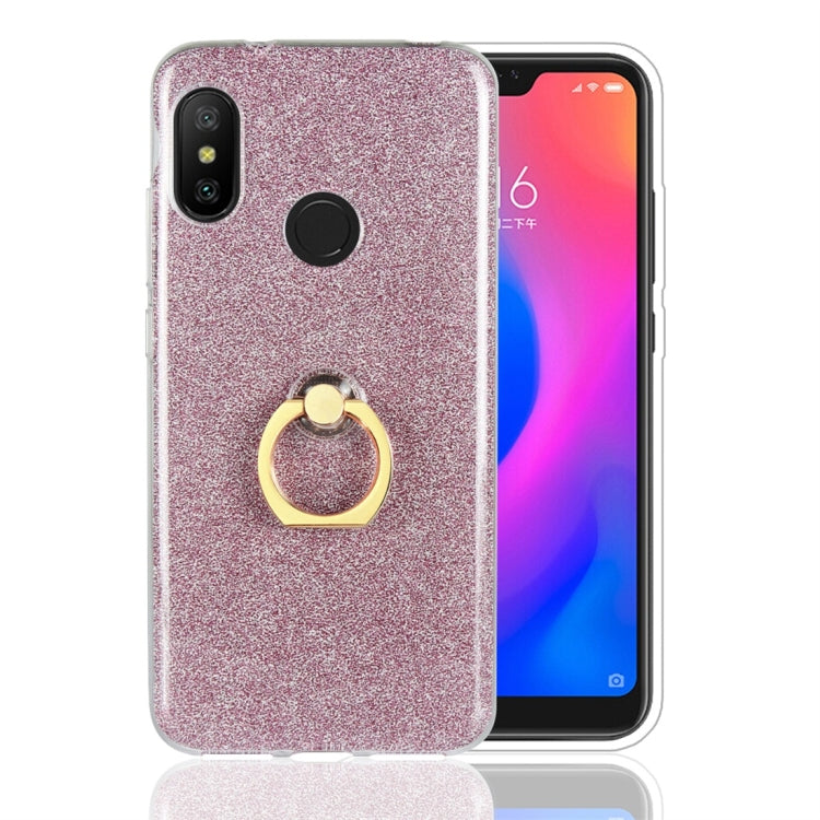 For Xiaomi Redmi 6 Pro Glittery Powder Shockproof TPU Protective Case with Ring Holder