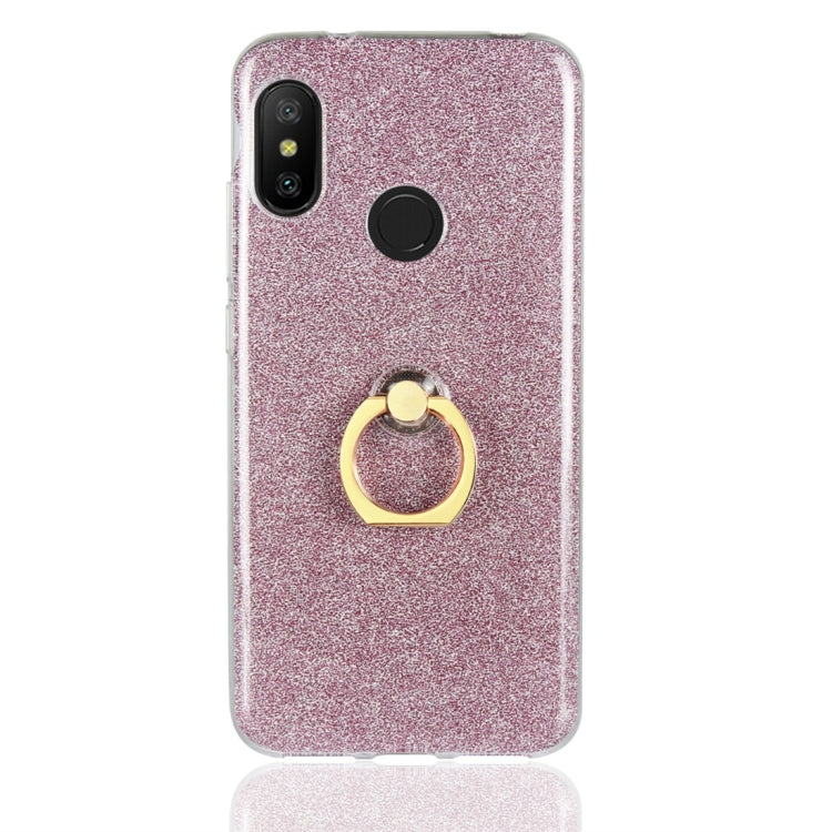 For Xiaomi Redmi 6 Pro Glittery Powder Shockproof TPU Protective Case with Ring Holder