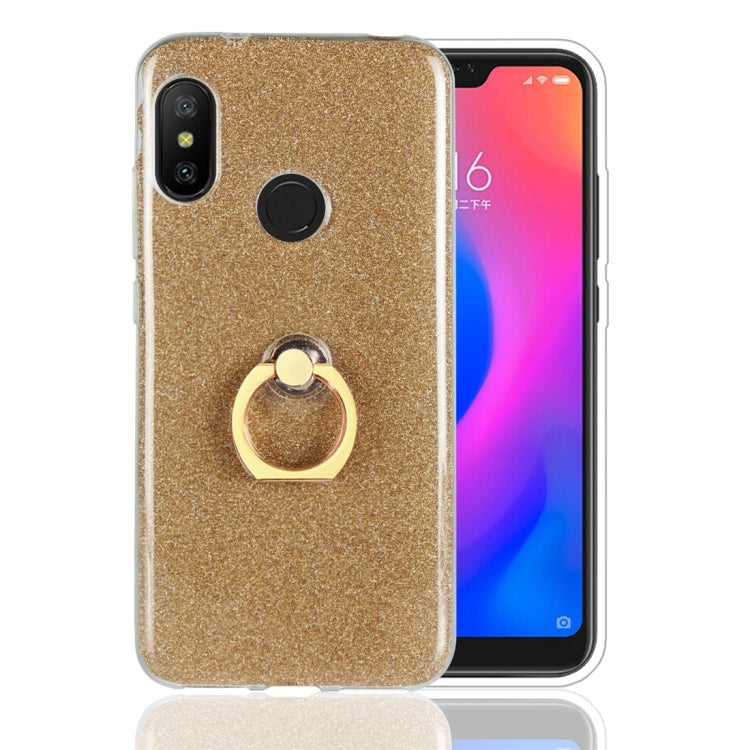 For Xiaomi Redmi 6 Pro Glittery Powder Shockproof TPU Protective Case with Ring Holder