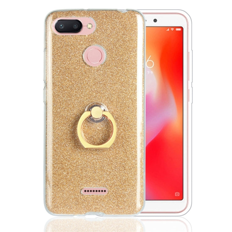 For Xiaomi Redmi 6 Glittery Powder Shockproof TPU Protective Case with Ring Holder