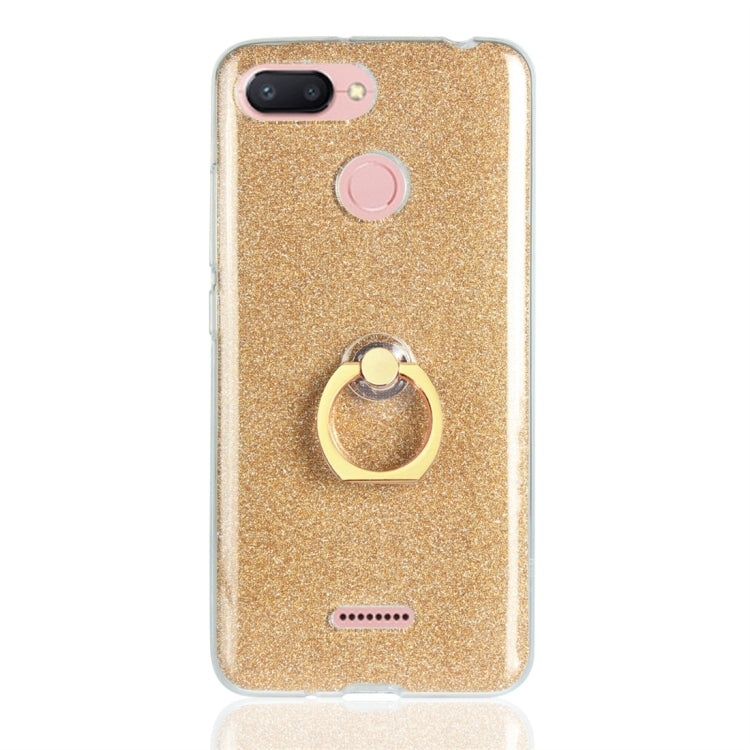 For Xiaomi Redmi 6 Glittery Powder Shockproof TPU Protective Case with Ring Holder