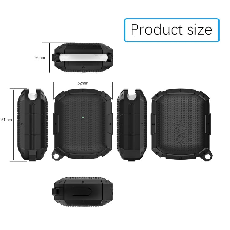 For AirPods 1 / 2 Shield Armor Waterproof Wireless Earphone Protective Case with Carabiner