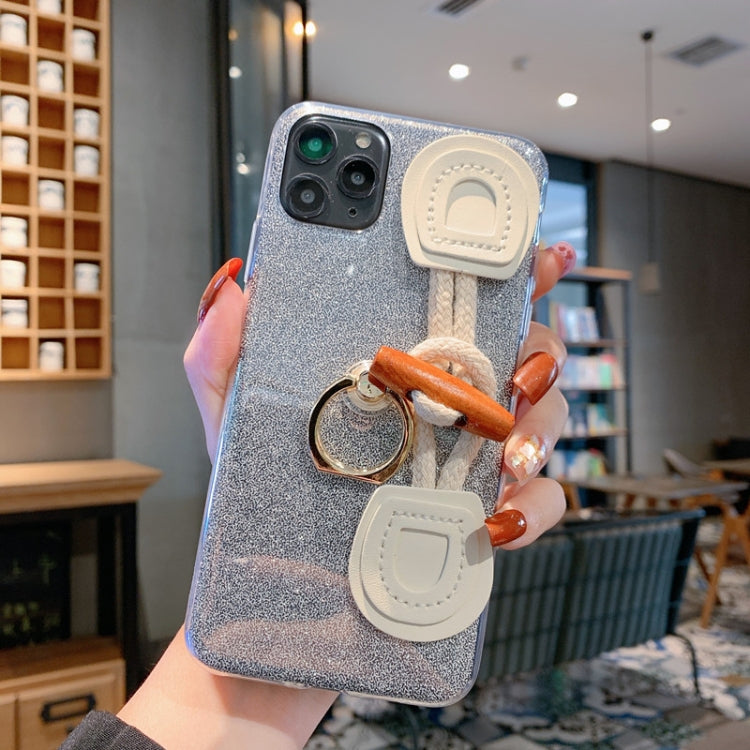 For iPhone 11 Pro Ox Horn Bracelet Glitter Powder TPU Case with Ring Holder