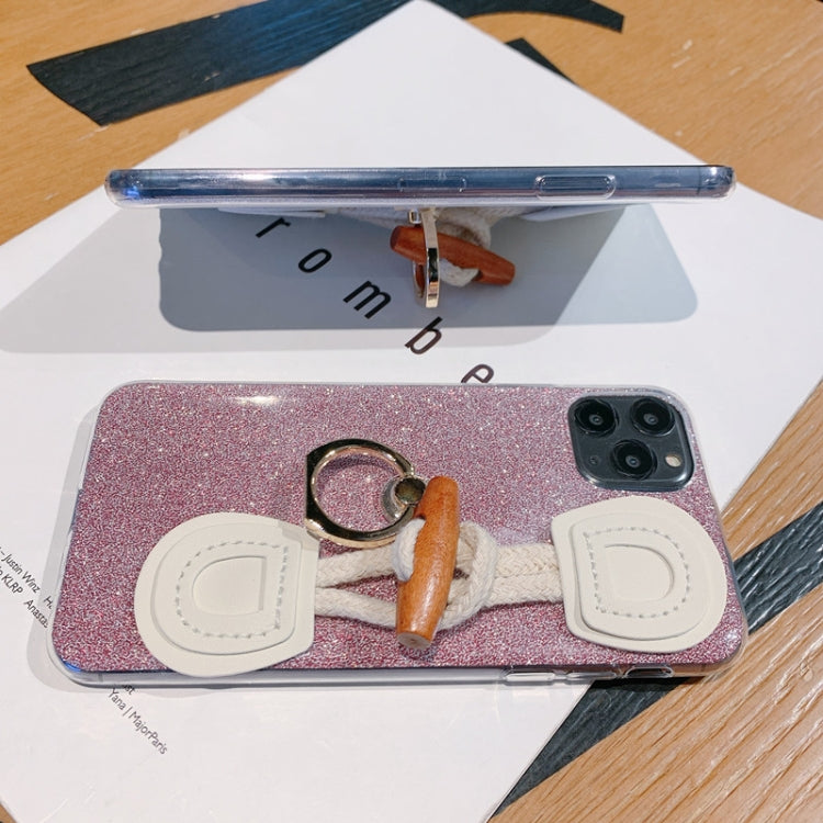 For iPhone 11 Pro Ox Horn Bracelet Glitter Powder TPU Case with Ring Holder