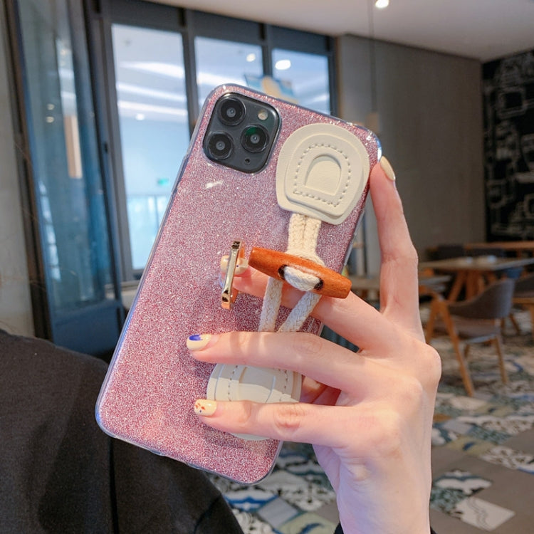 For iPhone 11 Pro Ox Horn Bracelet Glitter Powder TPU Case with Ring Holder