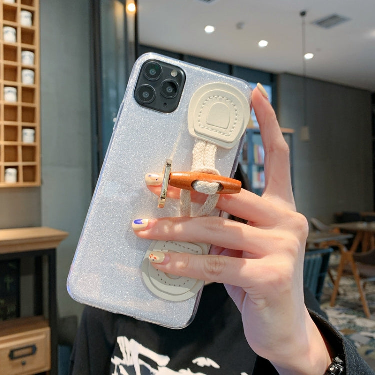 For iPhone 11 Pro Max Ox Horn Bracelet Glitter Powder TPU Case with Ring Holder