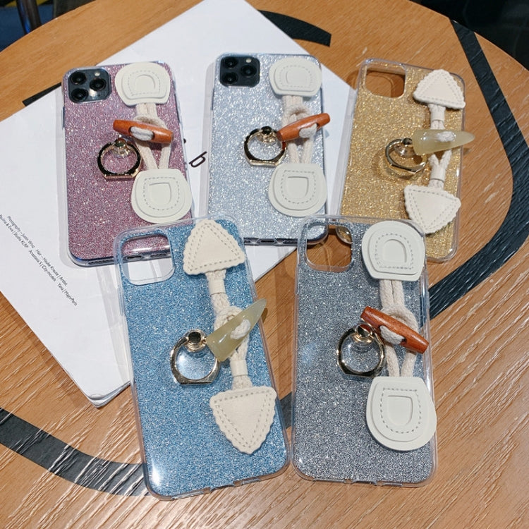 For iPhone 11 Pro Max Ox Horn Bracelet Glitter Powder TPU Case with Ring Holder