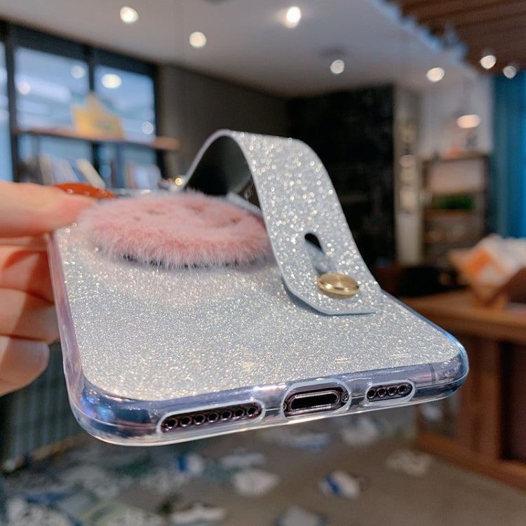 For iPhone 11 Pro Smiley Glitter Powder TPU Case with Wristband