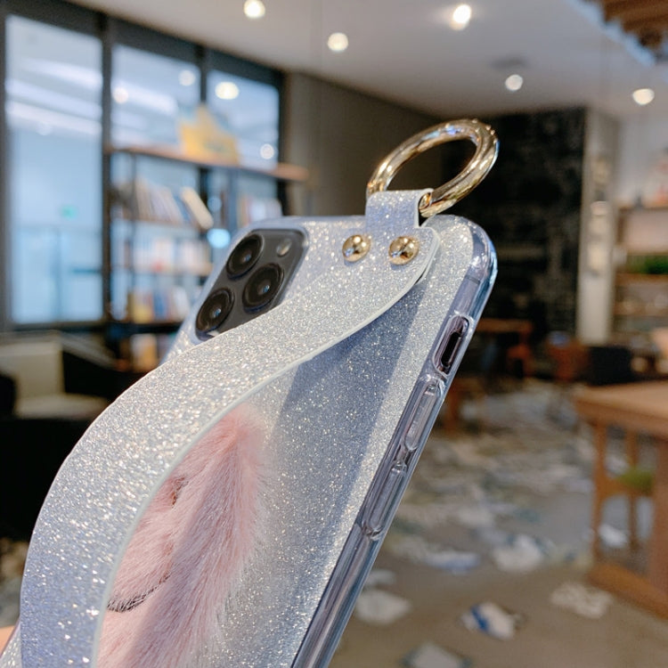 For iPhone 11 Smiley Glitter Powder TPU Case with Wristband