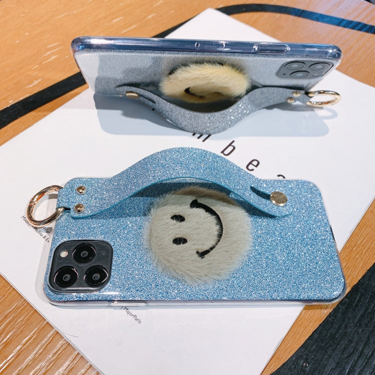 For iPhone 11 Smiley Glitter Powder TPU Case with Wristband