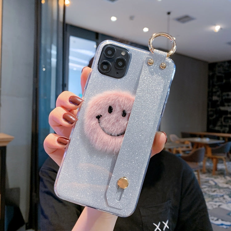 For iPhone 11 Smiley Glitter Powder TPU Case with Wristband
