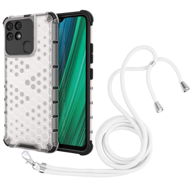 For OPPO Realme Narzo 50A Lanyard Honeycomb PC + TPU Case
