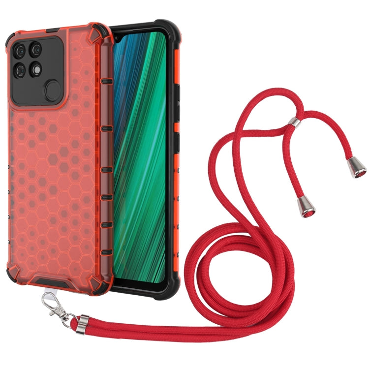 For OPPO Realme Narzo 50A Lanyard Honeycomb PC + TPU Case