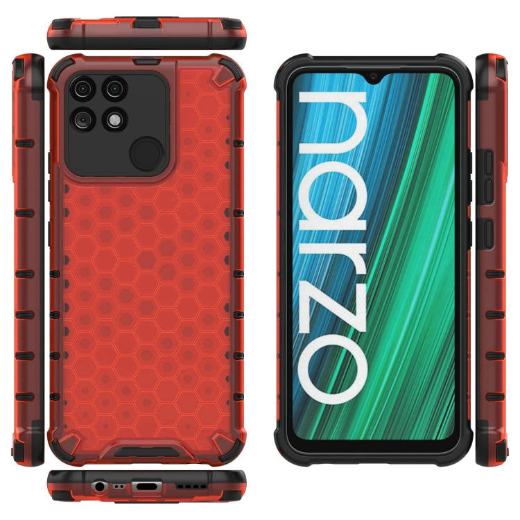 For OPPO Realme Narzo 50A Lanyard Honeycomb PC + TPU Case