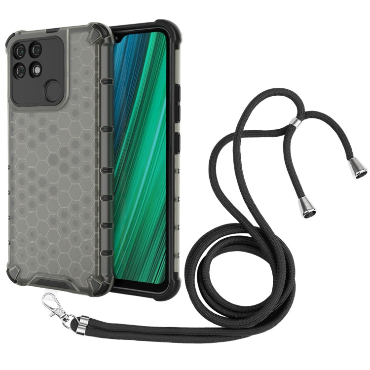 For OPPO Realme Narzo 50A Lanyard Honeycomb PC + TPU Case