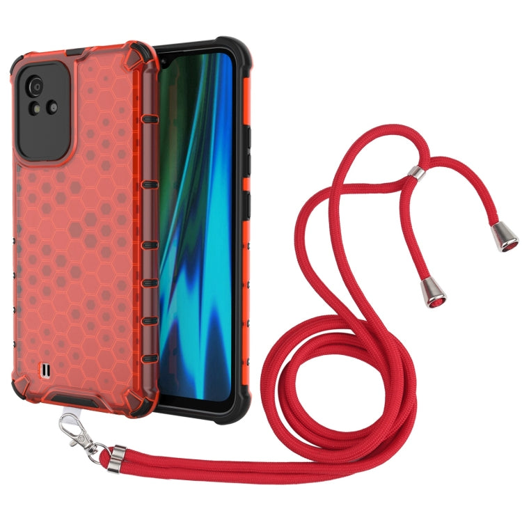 For OPPO Realme Narzo 50 4G Lanyard Honeycomb PC + TPU Case