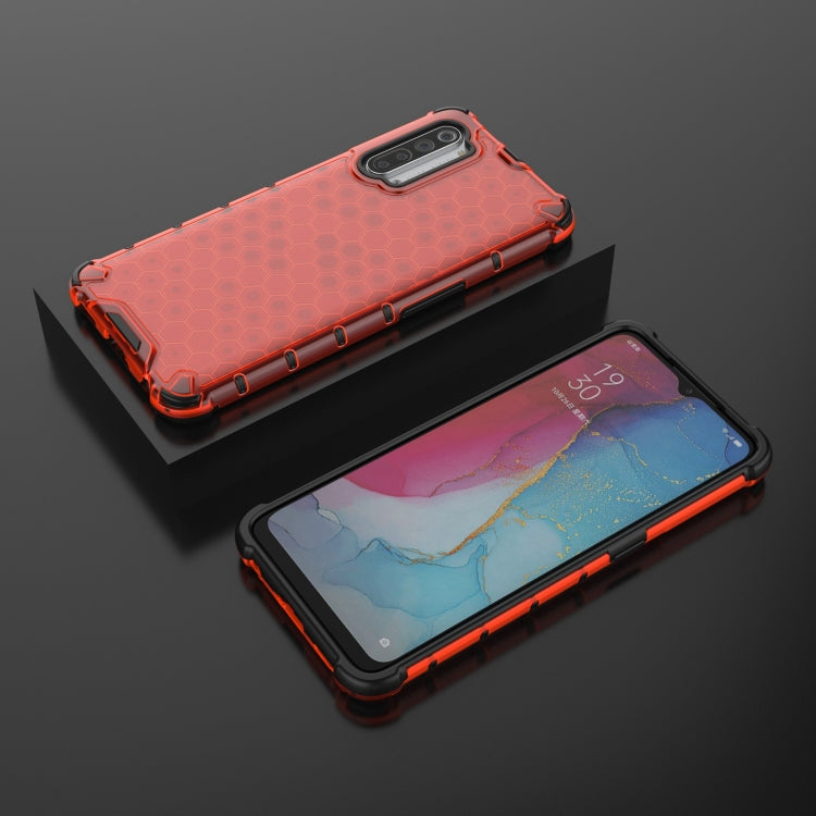 For OPPO Reno3 Lanyard Honeycomb PC + TPU Case
