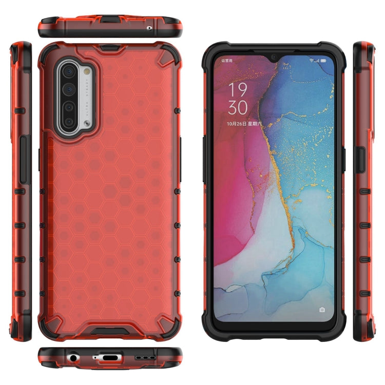 For OPPO Reno3 Lanyard Honeycomb PC + TPU Case