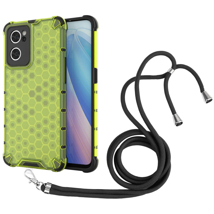 For OPPO Reno7 5G Lanyard Honeycomb PC + TPU Case