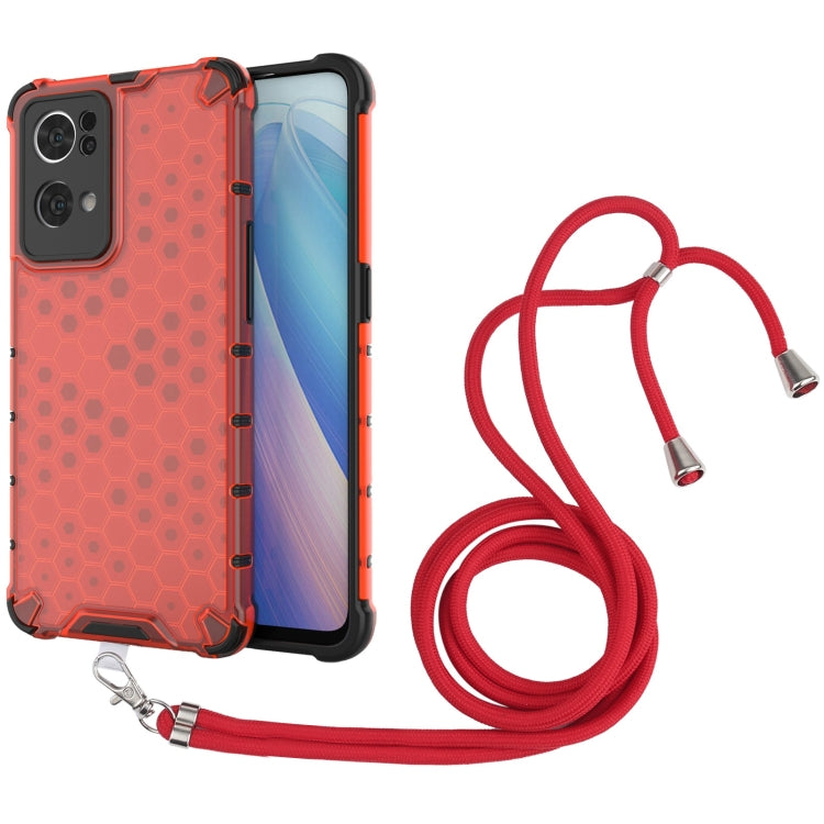 For OPPO Reno7 Pro 5G Lanyard Honeycomb PC + TPU Case