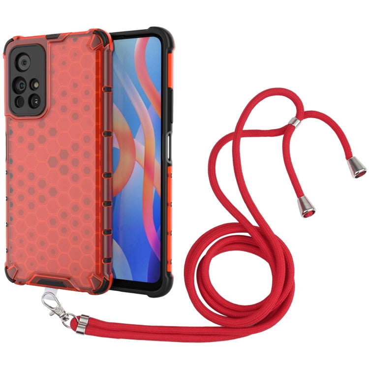 For Xiaomi Redmi Note 11 5G / Note 11T 5G / Poco M4 Pro 5G Lanyard Honeycomb PC + TPU Case