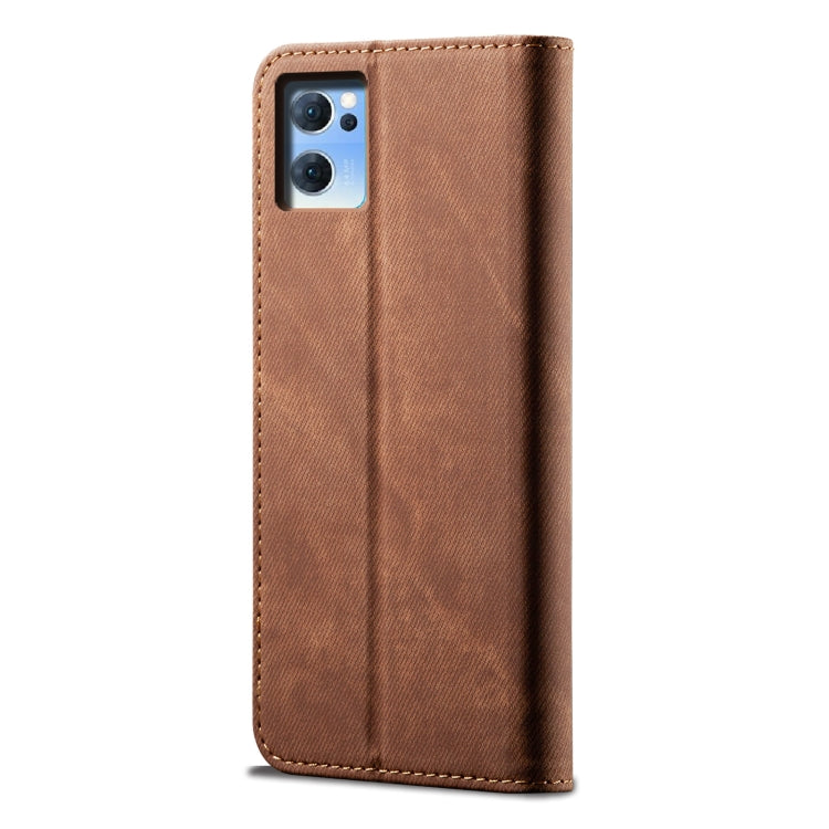 For OPPO Reno7 5G Denim Texture Casual Style Leather Phone Case