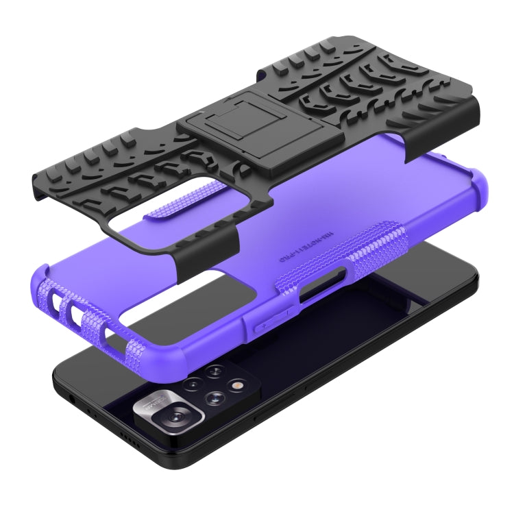 For Xiaomi Redmi Note 11 Pro (China) Tire Texture TPU + PC Phone Case with Holder