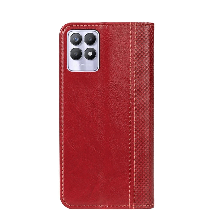 For OPPO Realme 8i Grid Texture Magnetic PU + TPU Leather Phone Case