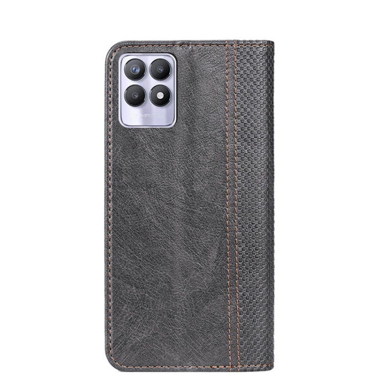 For OPPO Realme 8i Grid Texture Magnetic PU + TPU Leather Phone Case