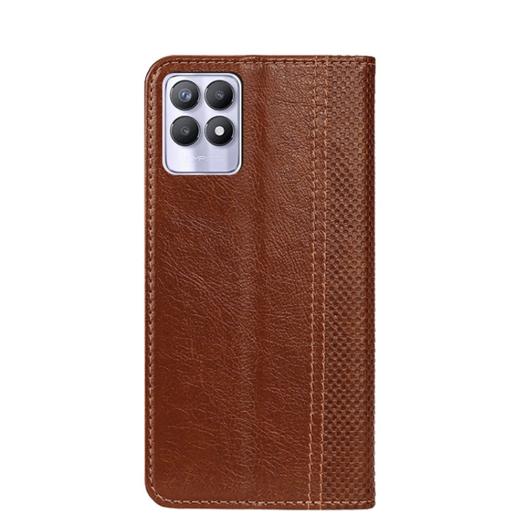 For OPPO Realme 8i Grid Texture Magnetic PU + TPU Leather Phone Case