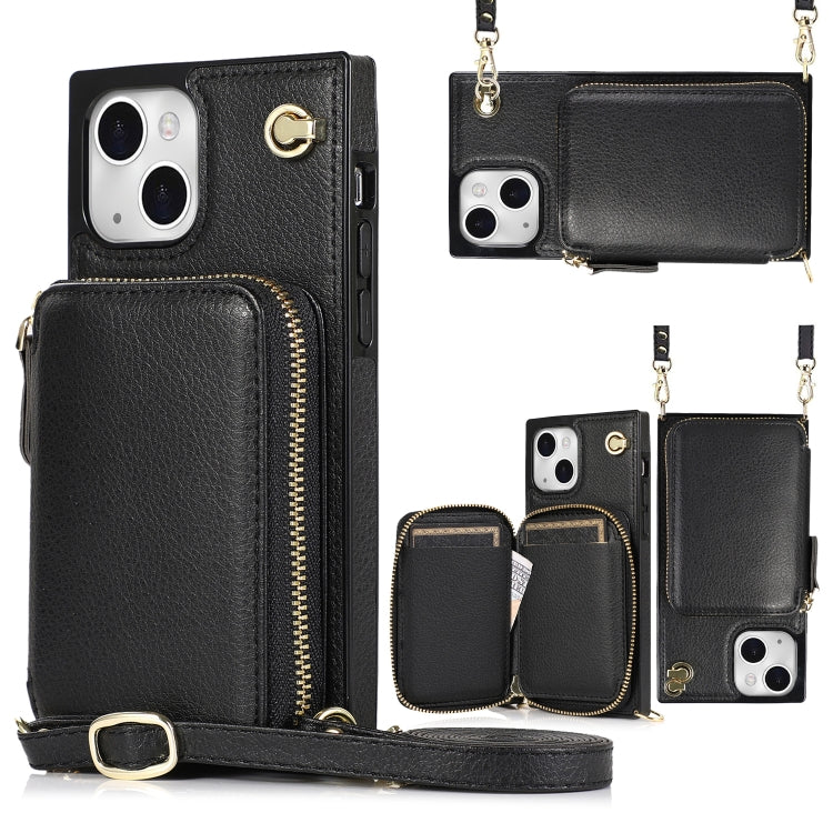 For iPhone 13 mini Cross-body Zipper Big Wallet Bag Square TPU + PU Back Phone Case with Holder