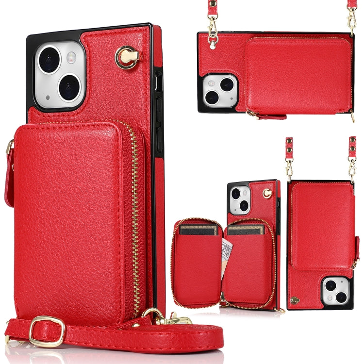 For iPhone 13 mini Cross-body Zipper Big Wallet Bag Square TPU + PU Back Phone Case with Holder