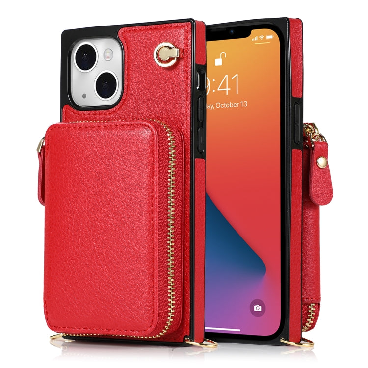 For iPhone 13 mini Cross-body Zipper Big Wallet Bag Square TPU + PU Back Phone Case with Holder