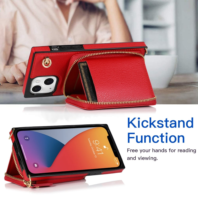 For iPhone 13 mini Cross-body Zipper Big Wallet Bag Square TPU + PU Back Phone Case with Holder