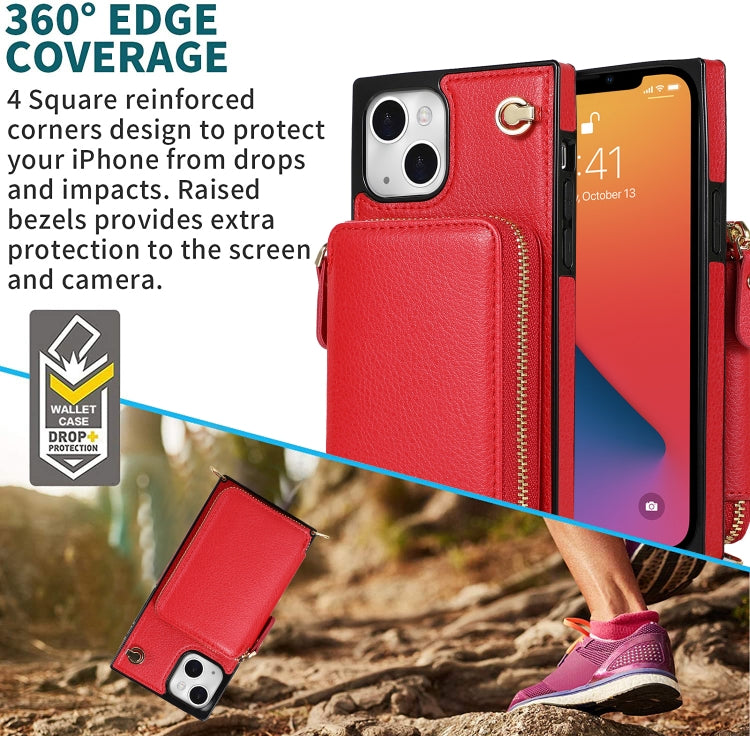 For iPhone 13 mini Cross-body Zipper Big Wallet Bag Square TPU + PU Back Phone Case with Holder